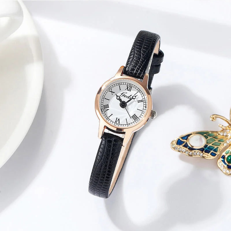 Rose shell white plate black belt Delicate Women’s Watch