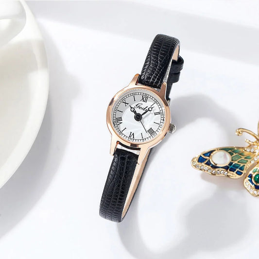 Rose shell white plate black belt Delicate Women’s Watch