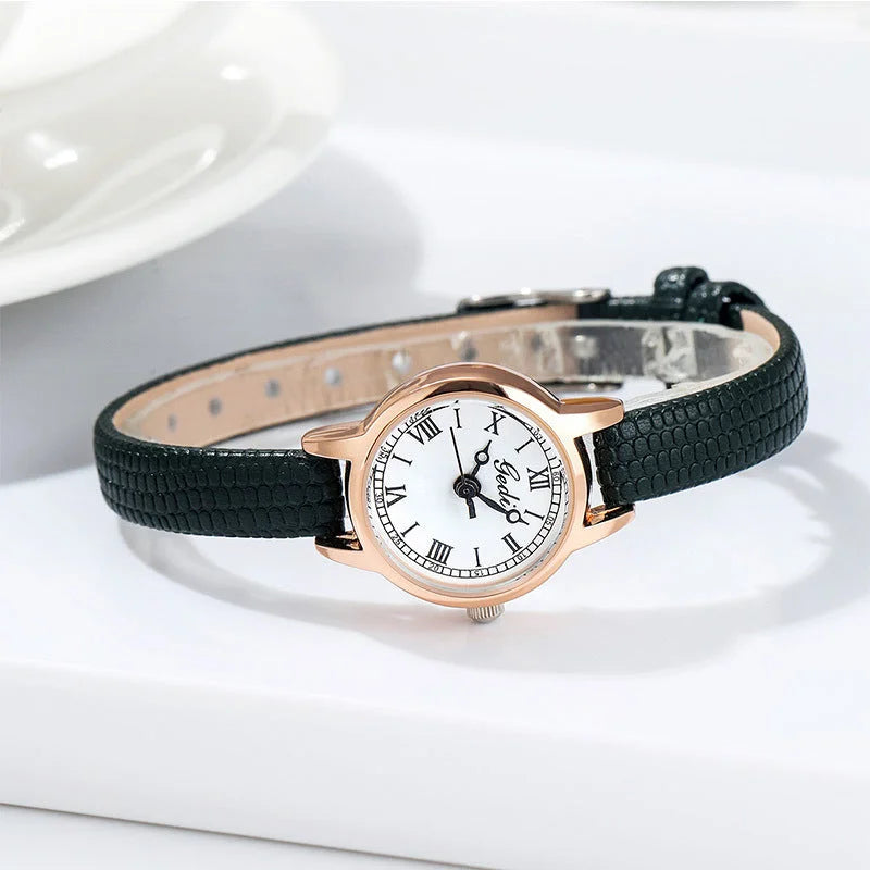 Rose Shell White Plate Green Belt Delicate Women’s Watch