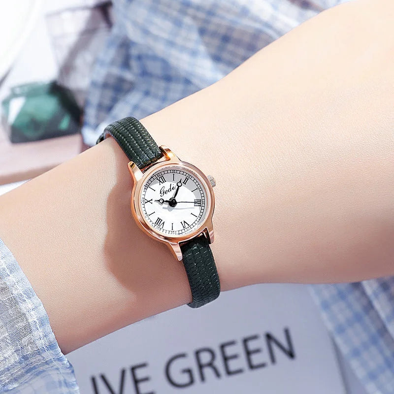 Rose Shell White Plate Green Belt Delicate Women’s Watch