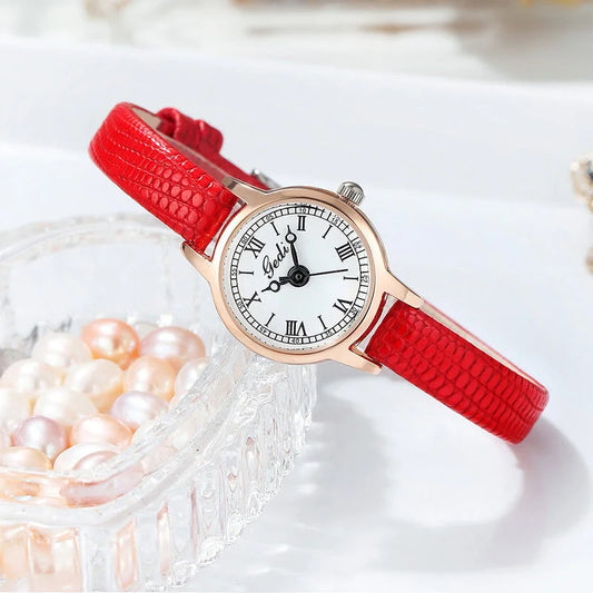 Rose Shell White Plate Red Ribbon Delicate Women’s Watch