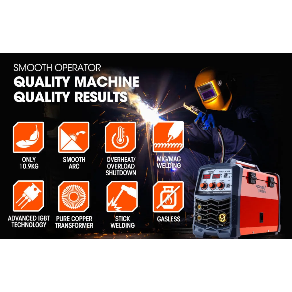 ROSSI 300 Amp MIG Stick Welder Portable DC Gas Gasless