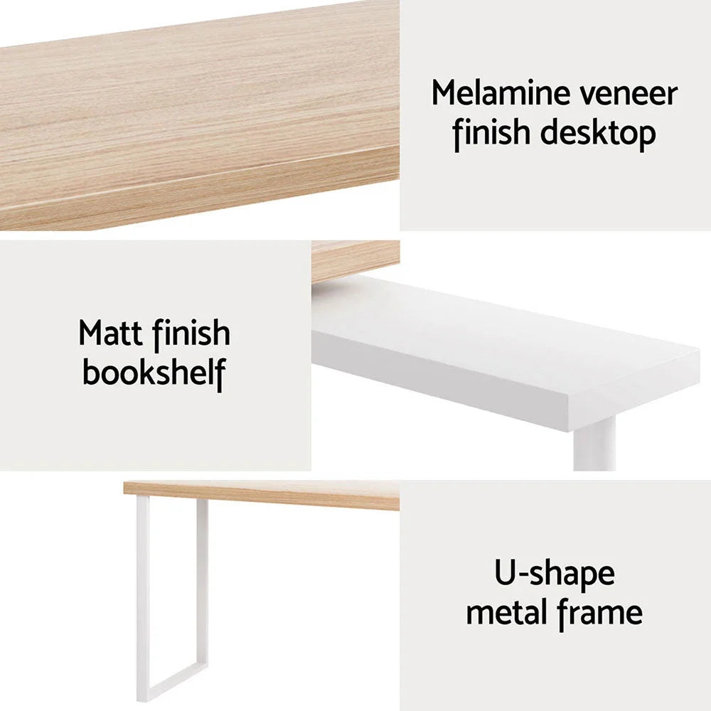 Rotary Corner Desk with Bookshelf - Brown & White - Office