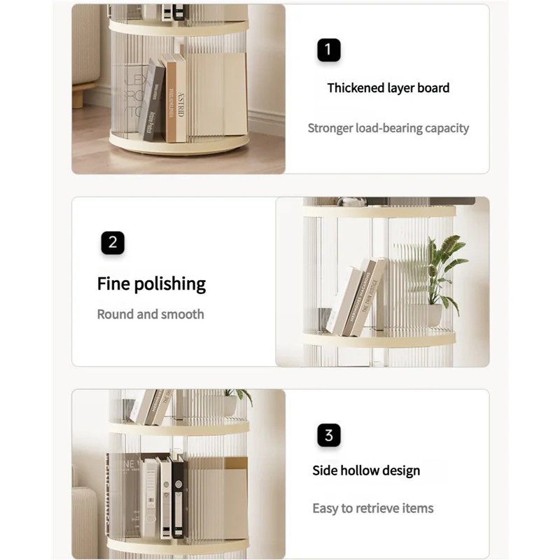 Rotating circular bookshelf 2 layers- Cream White
