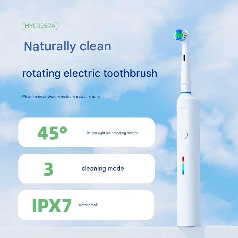 Rotating Electric Toothbrush with 3D Cleaning Action - 3