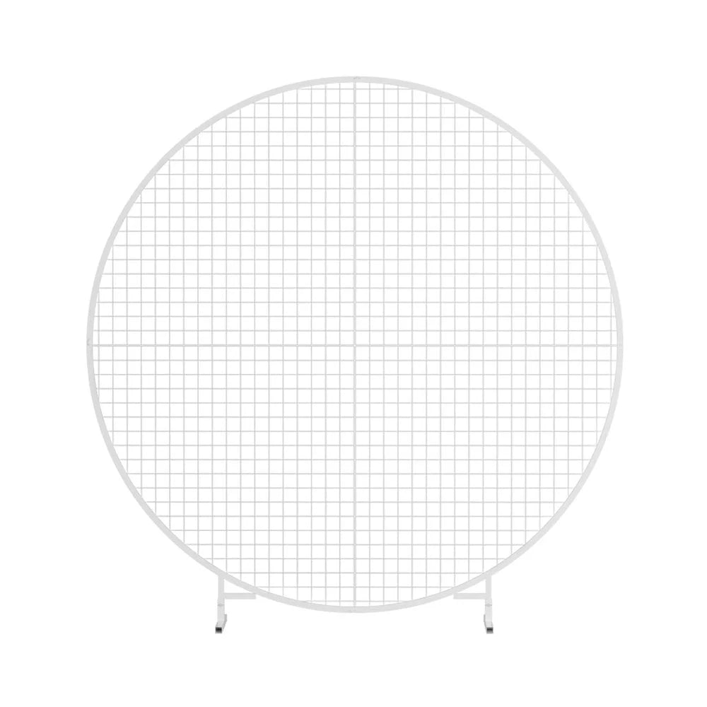 2m round backdrop stand with tiered shelves and metal supports
