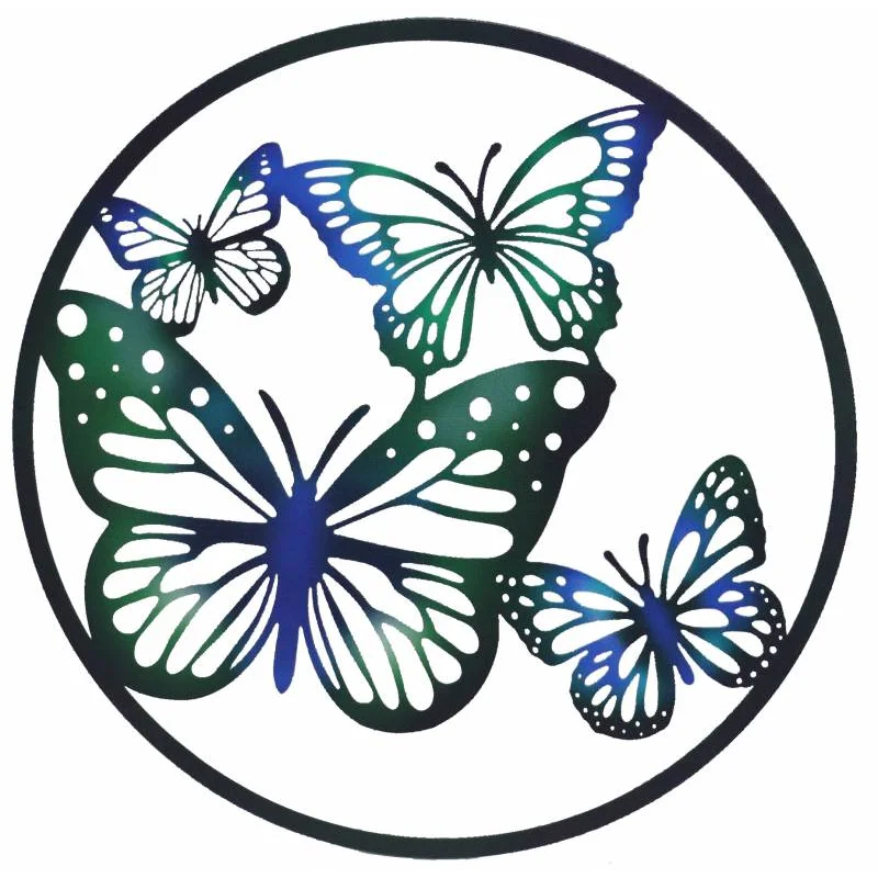 Round Butterfly Quad Metal Wall Art 60cm - Home & Garden >
