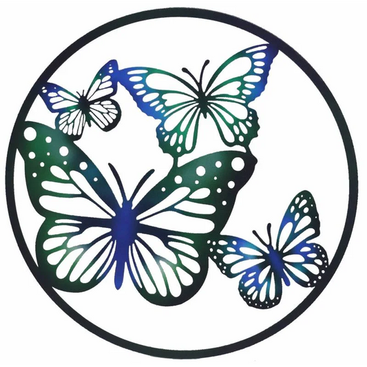 Round Butterfly Quad Metal Wall Art 60cm - Home & Garden >