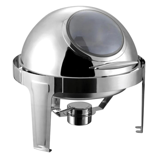 Round Chafing Dish 6L Stainless Steel Food Warmer with Glass Roll Top - Premium