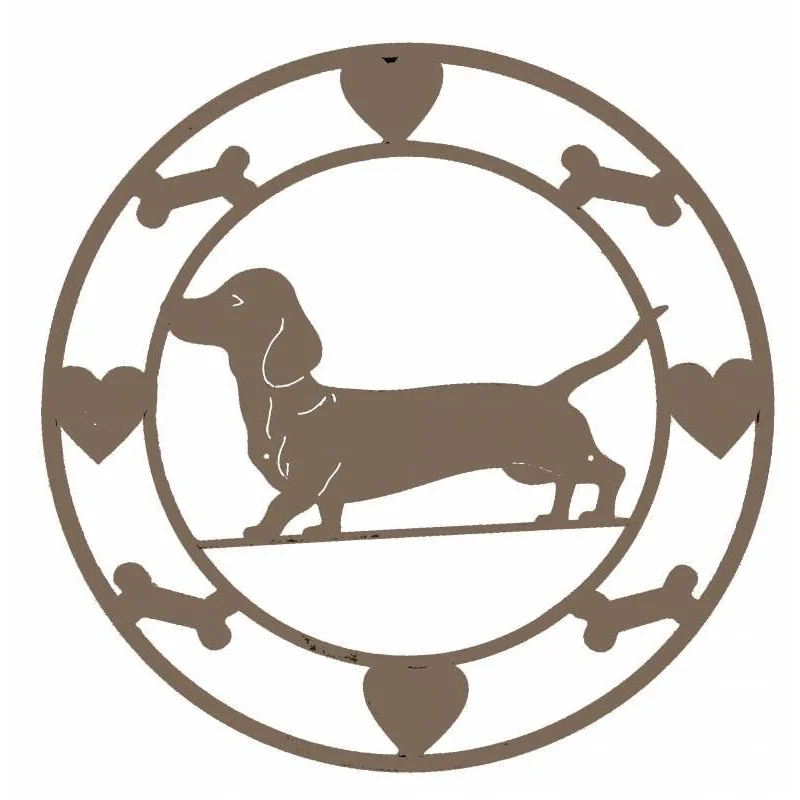 Round Dachshund Metal Wall Art 40cm - Home & Garden > Wall