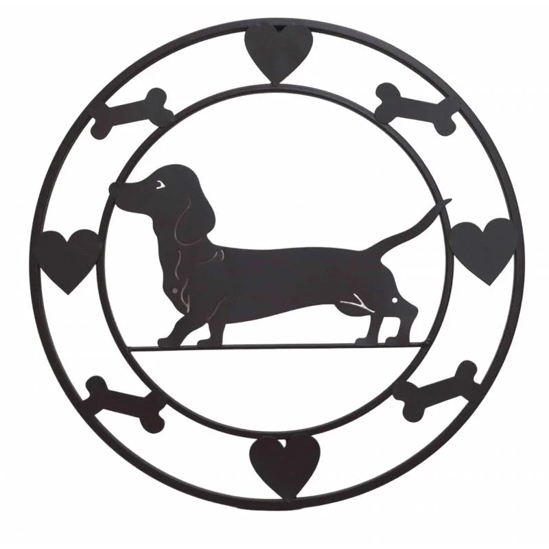 Round Dachshund Metal Wall Art 40cm - Home & Garden > Wall