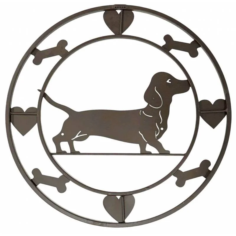 Round Dachshund Metal Wall Art 40cm - Home & Garden > Wall