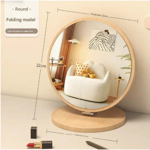 Round Folding Mirror Tabletop Makeup Mirror - Large Wooden