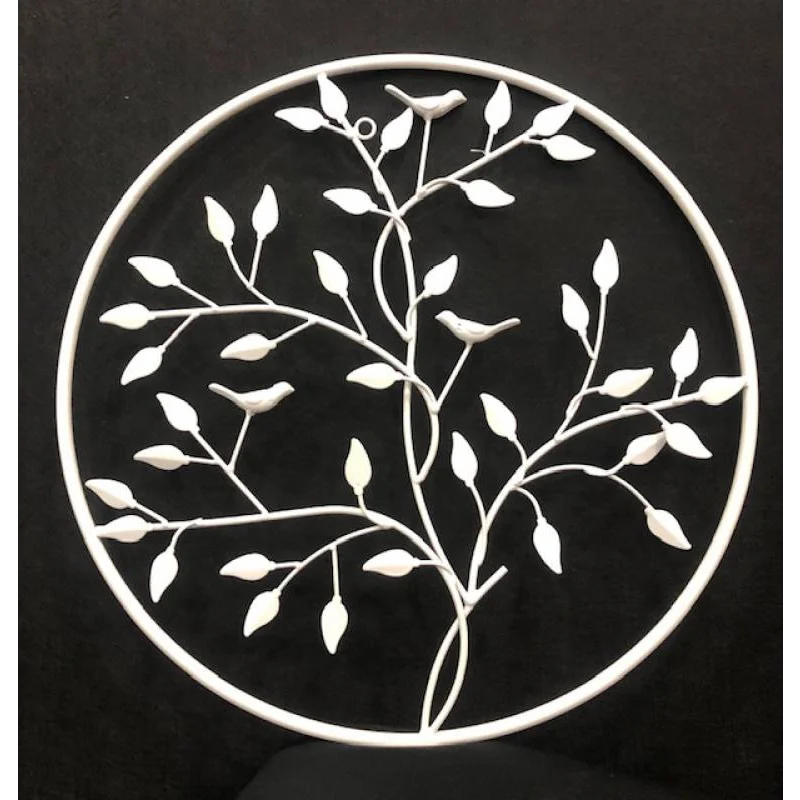 Round Leaves W Bird Metal Wall Art 50cm - Home & Garden >