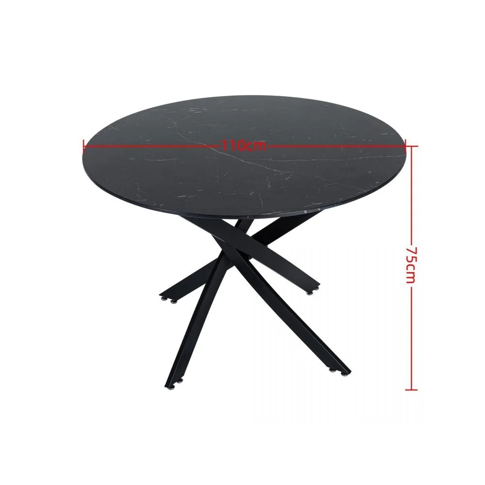 Round Marble-Effect Dining Table - Black - Furniture