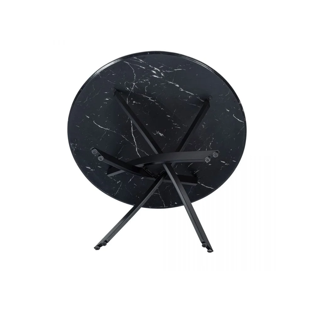 Round Marble-Effect Dining Table - Black - Furniture
