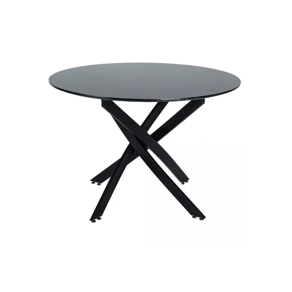 Round Marble-Effect Dining Table - Black - Furniture