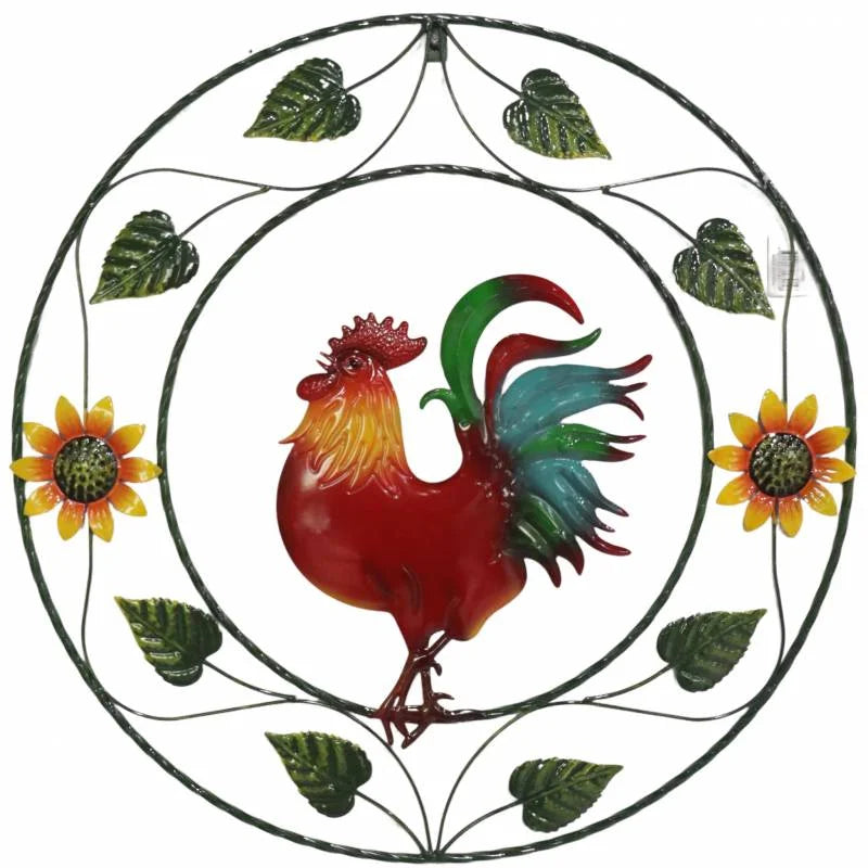 Round Rooster Metal Wall Art 60cm - Home & Garden > Wall