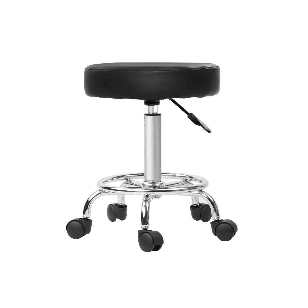 Round Salon Stool - Black PU Swivel Barber Hairdressing