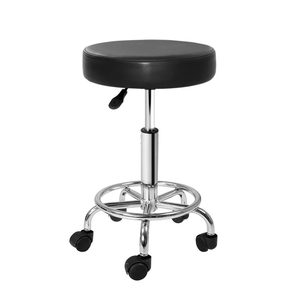 Round Salon Stool - Black PU Swivel Barber Hairdressing