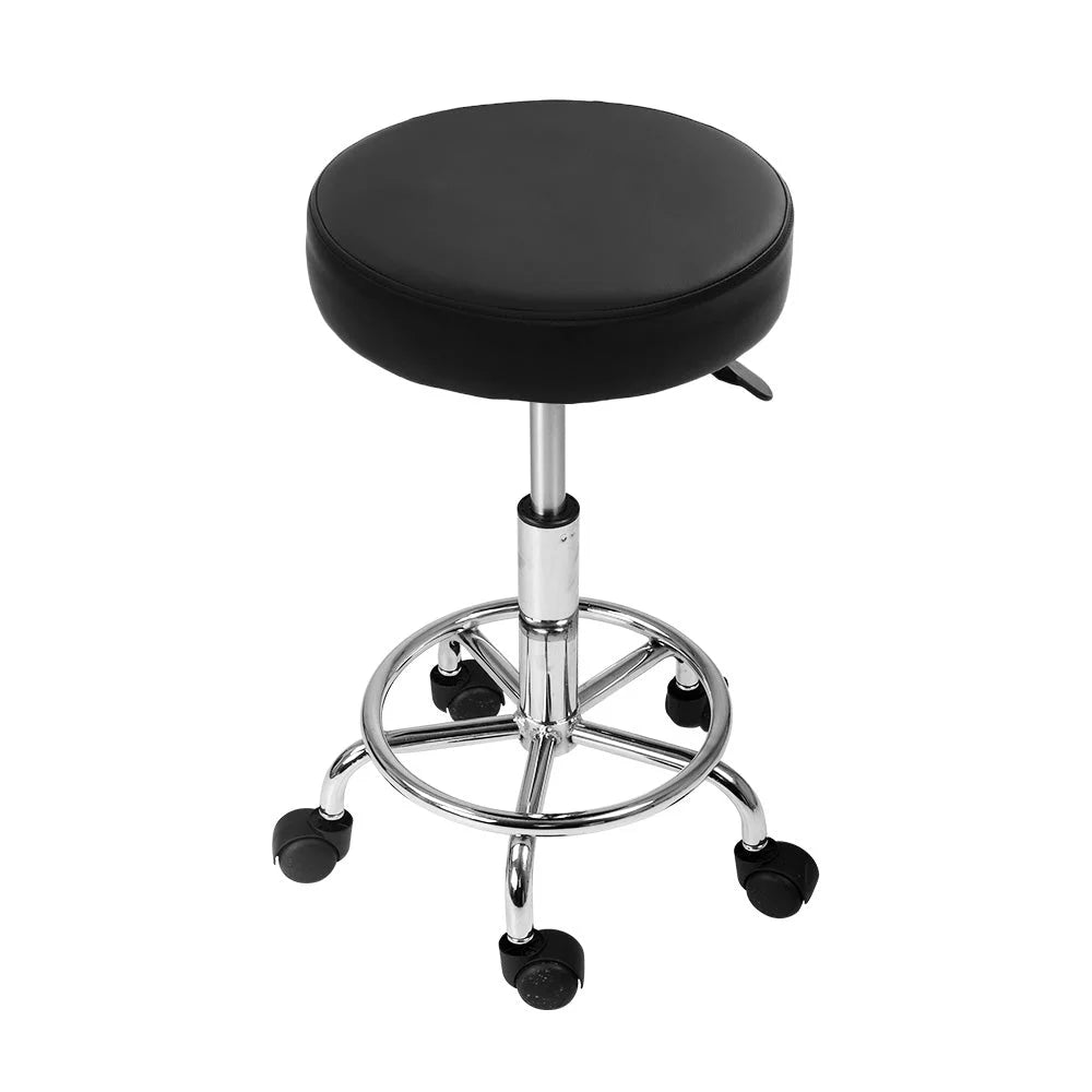 Round Salon Stool - Black PU Swivel Barber Hairdressing