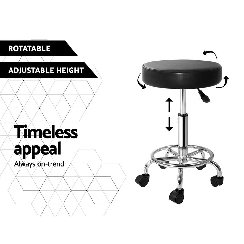 Round Salon Stool - Black PU Swivel Barber Hairdressing