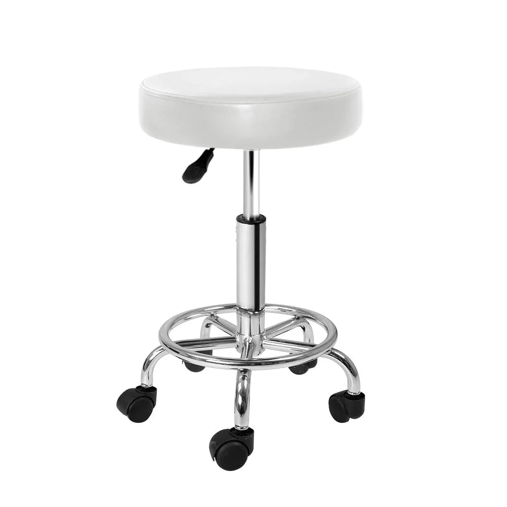 Round Salon Stool Chair - White Swivel Beauty Barber