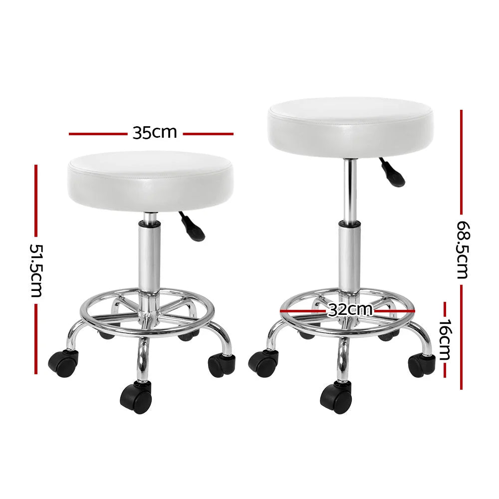 Round Salon Stool Chair - White Swivel Beauty Barber