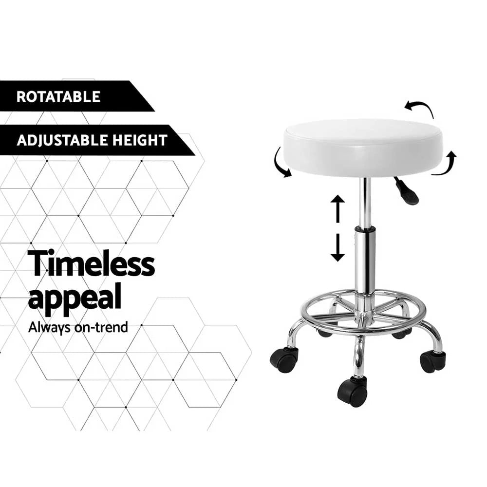 Round Salon Stool Chair - White Swivel Beauty Barber