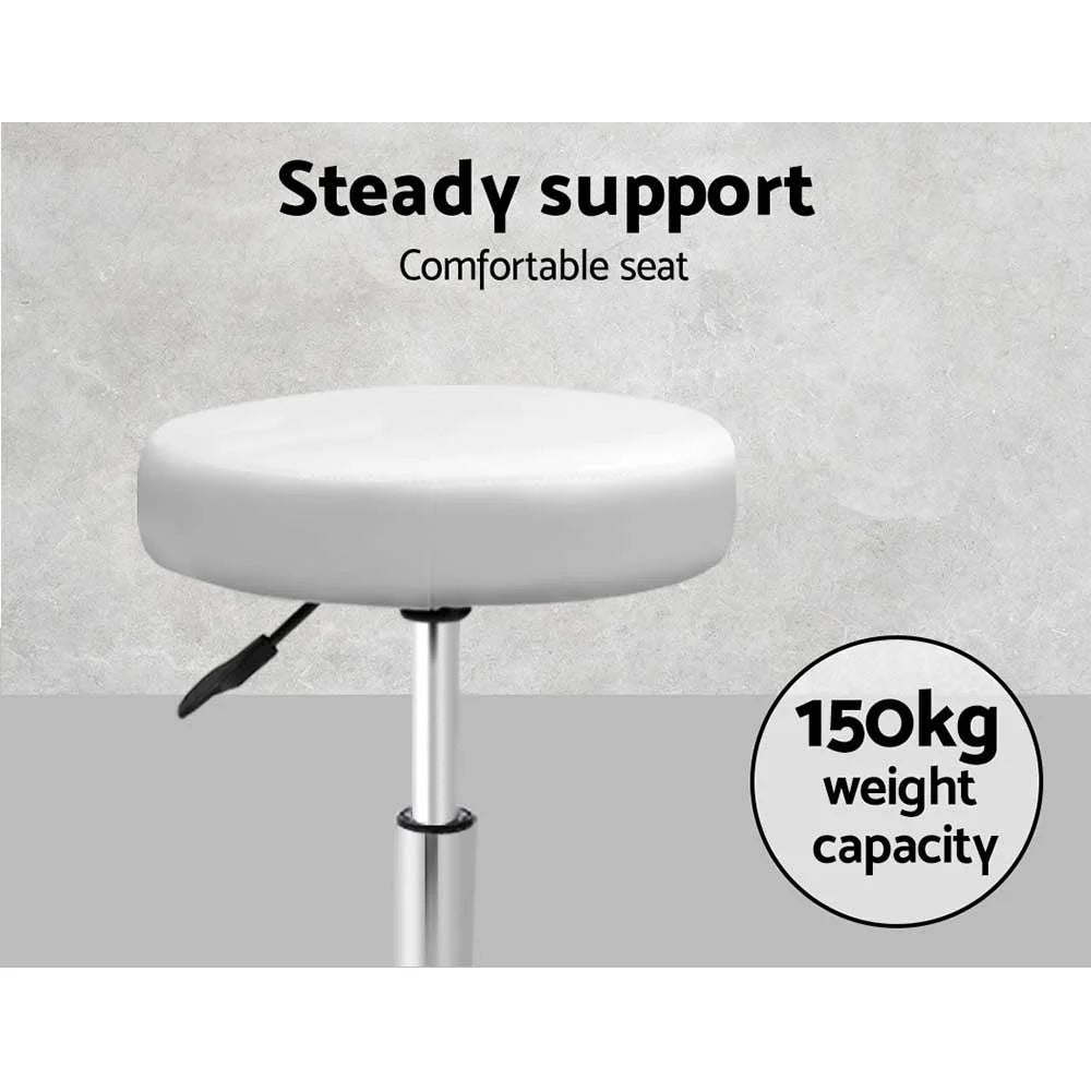 Round Salon Stool Chair - White Swivel Beauty Barber