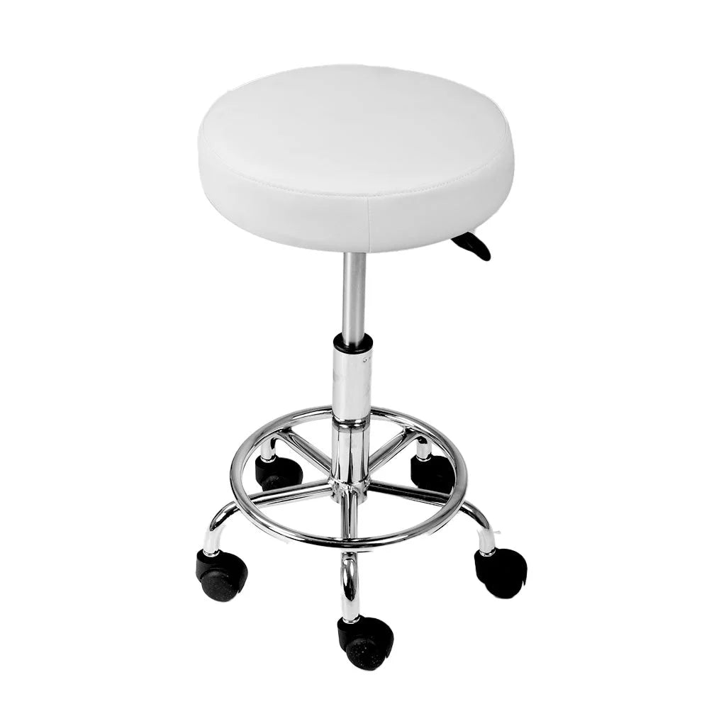 Round Salon Stool Chair - White Swivel Beauty Barber