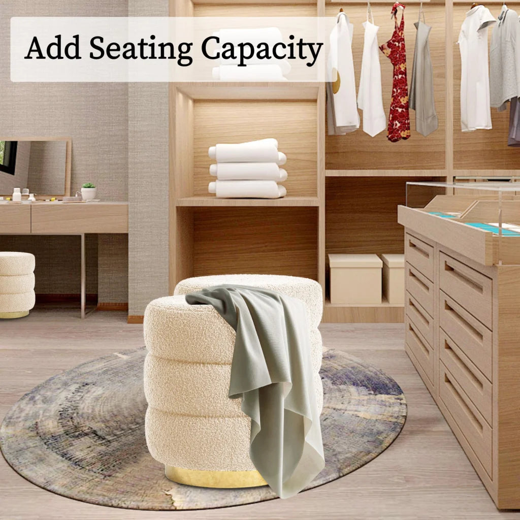 Round Stacked Ottoman Stool Teddy Fleece Fabric Foot Rest