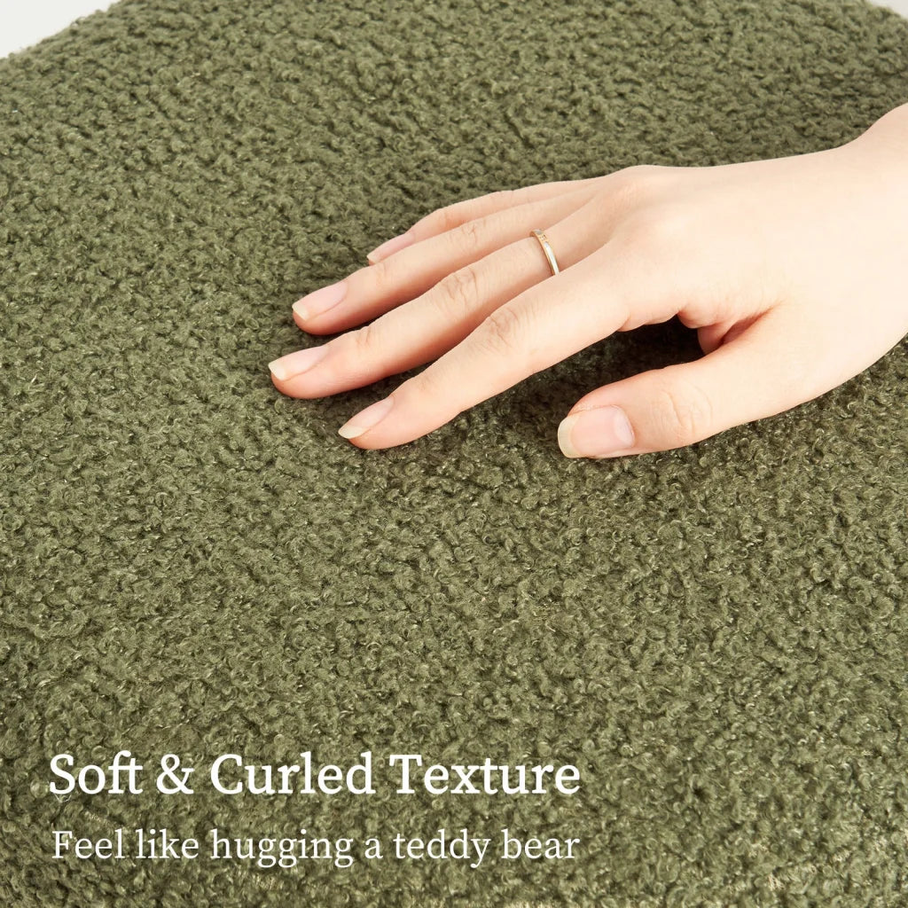 Round Stacked Ottoman Stool Teddy Fleece Fabric Foot Rest