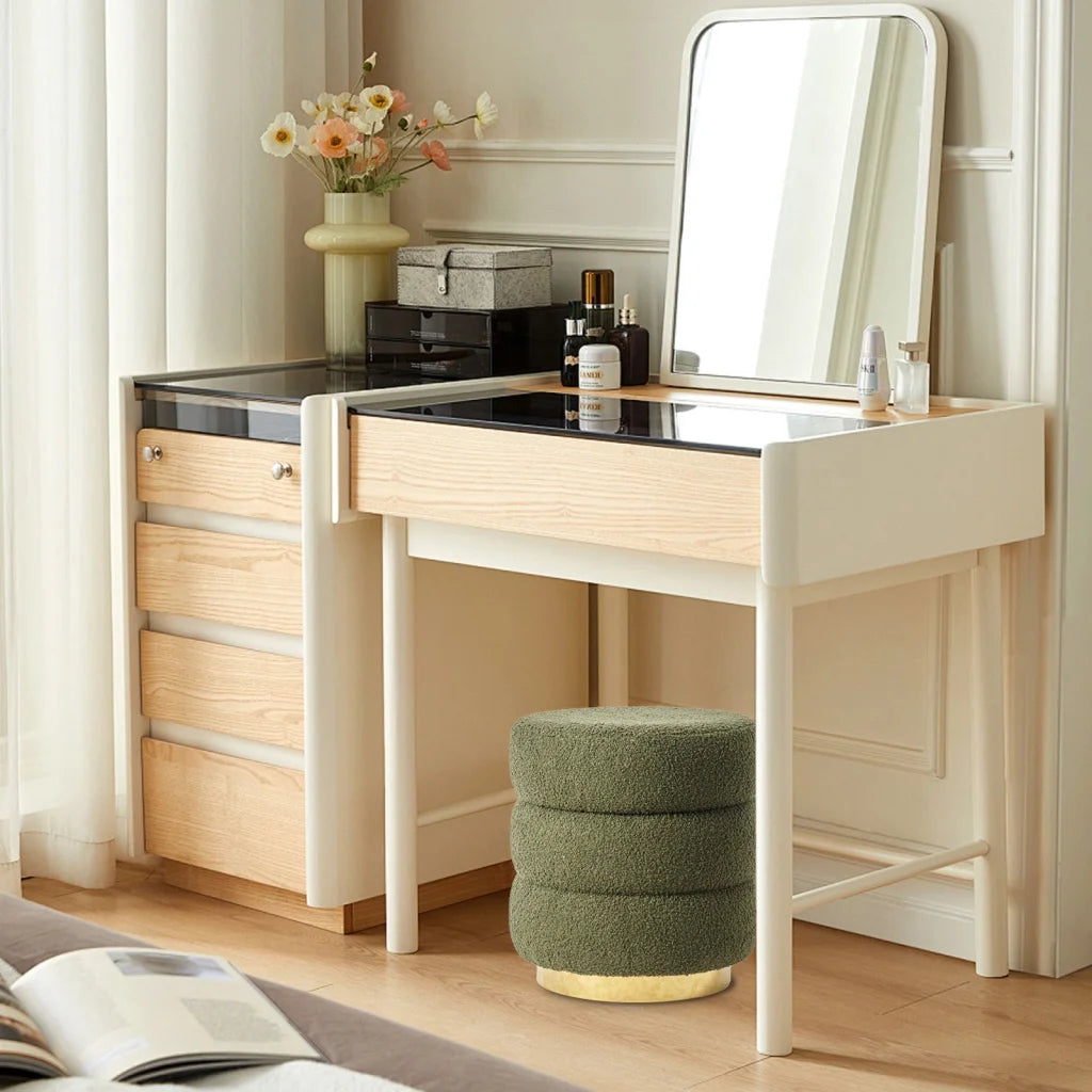 Round Stacked Ottoman Stool Teddy Fleece Fabric Foot Rest