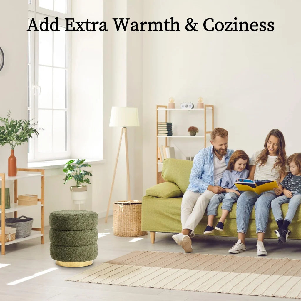 Round Stacked Ottoman Stool Teddy Fleece Fabric Foot Rest