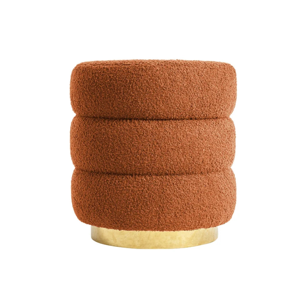 Orange fabric 38cm round stacked ottoman with tabletop context and item shape