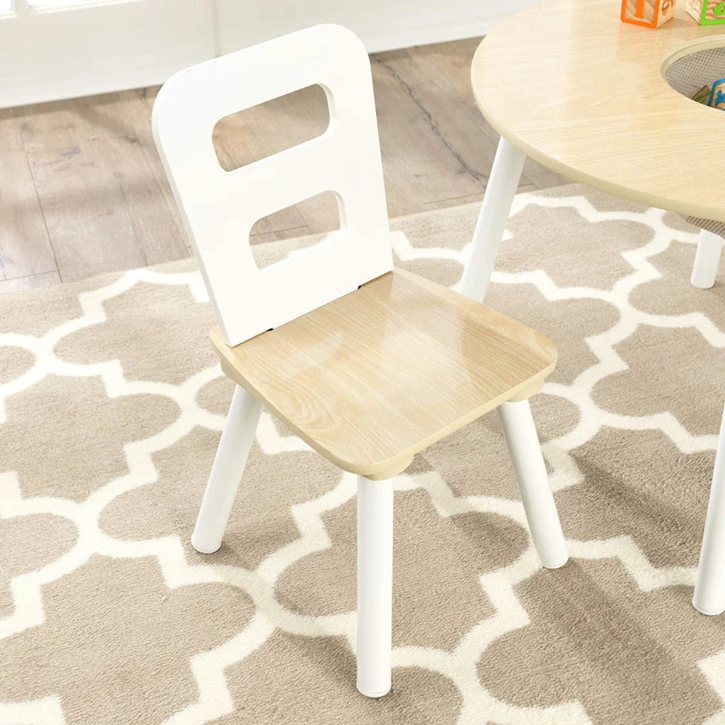 Round Table and 2 Chair Set for Children - White Natural