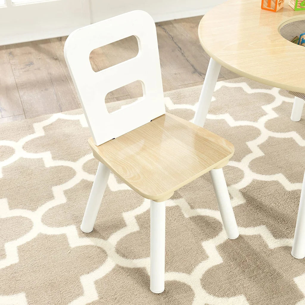 Round Table and 2 Chair Set for Children - White Natural