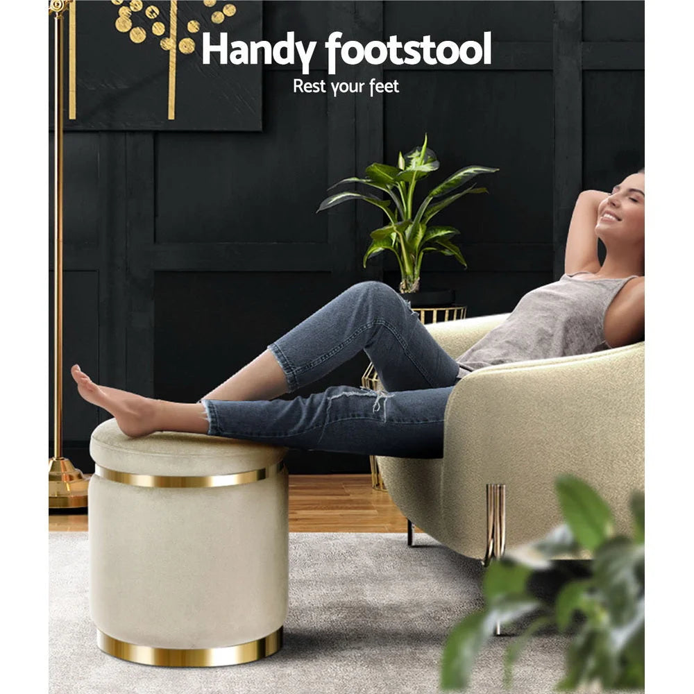 Round Velvet Foot Stool Ottoman Padded Seat - Pouf