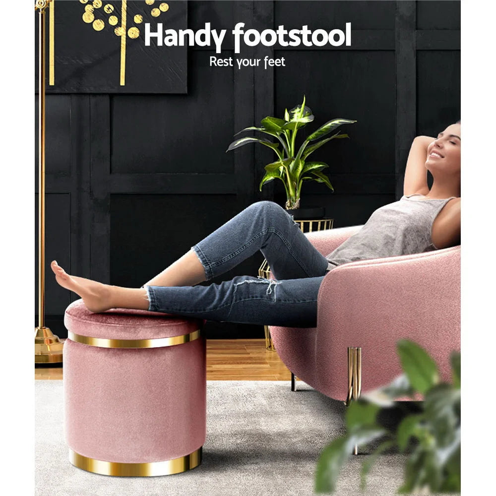 Round Velvet Foot Stool Ottoman Foot Rest Pouffe Padded