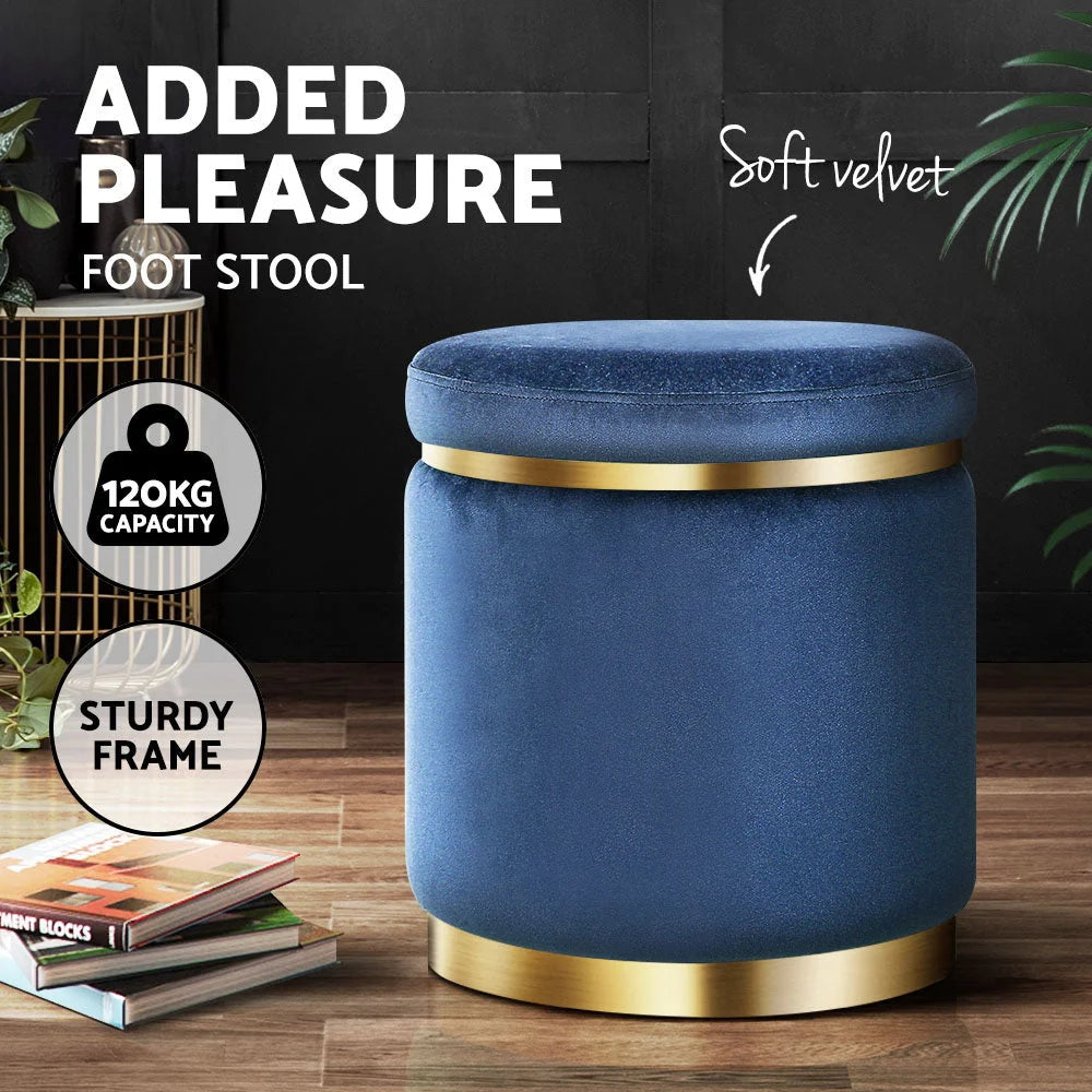 Round Velvet Foot Stool Ottoman Foot Rest Pouffe Pouf