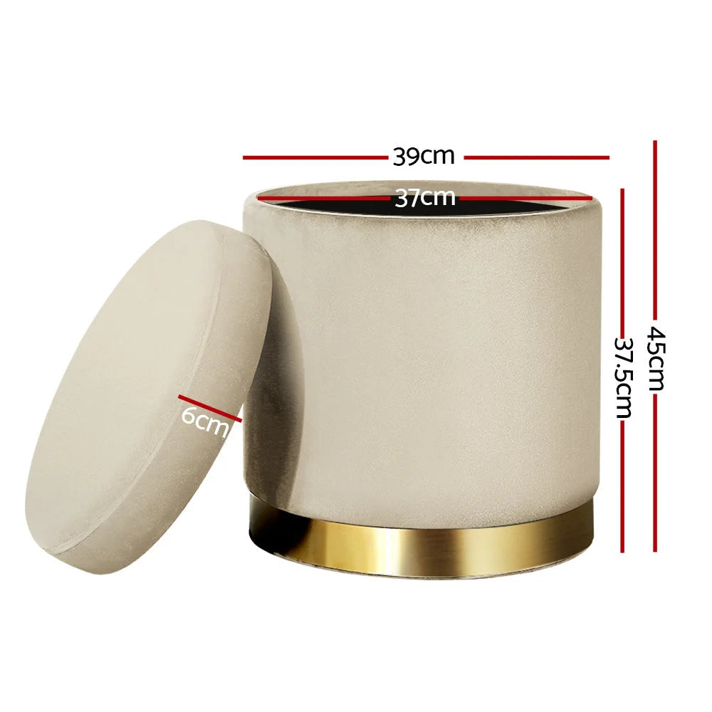 Round velvet foot with stool storage ottoman padded makeup