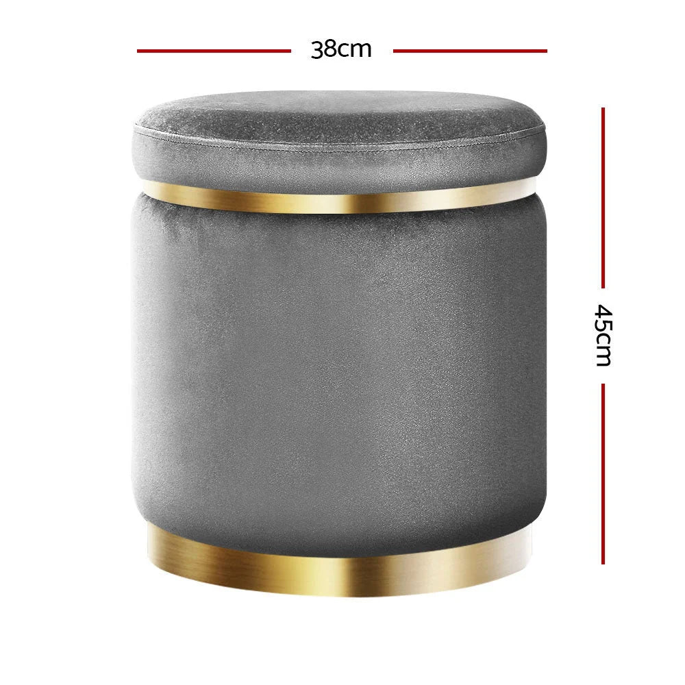 Round Velvet Ottoman Foot Stool Padded Seat - Bedroom