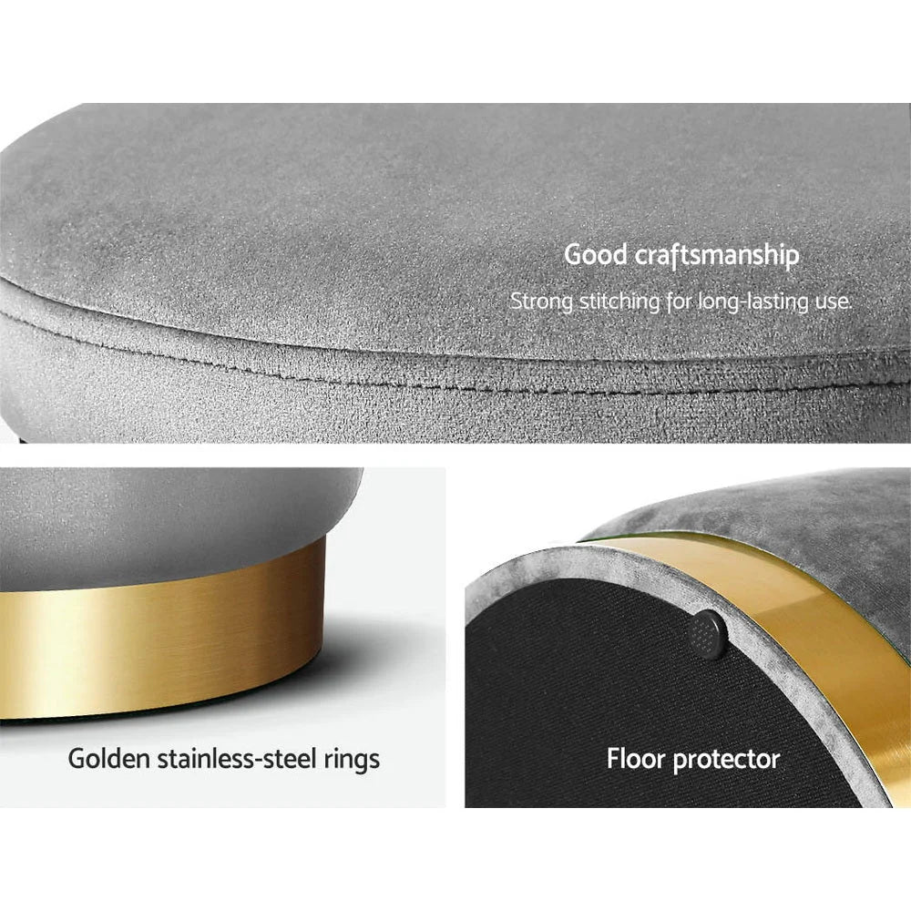 Round Velvet Ottoman Foot Stool Padded Seat - Bedroom
