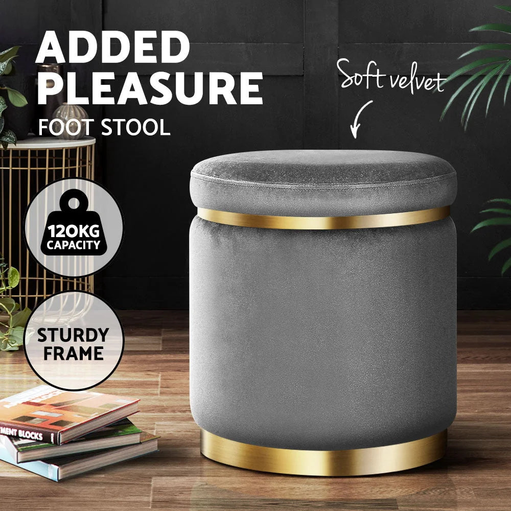 Round Velvet Ottoman Foot Stool Padded Seat - Bedroom