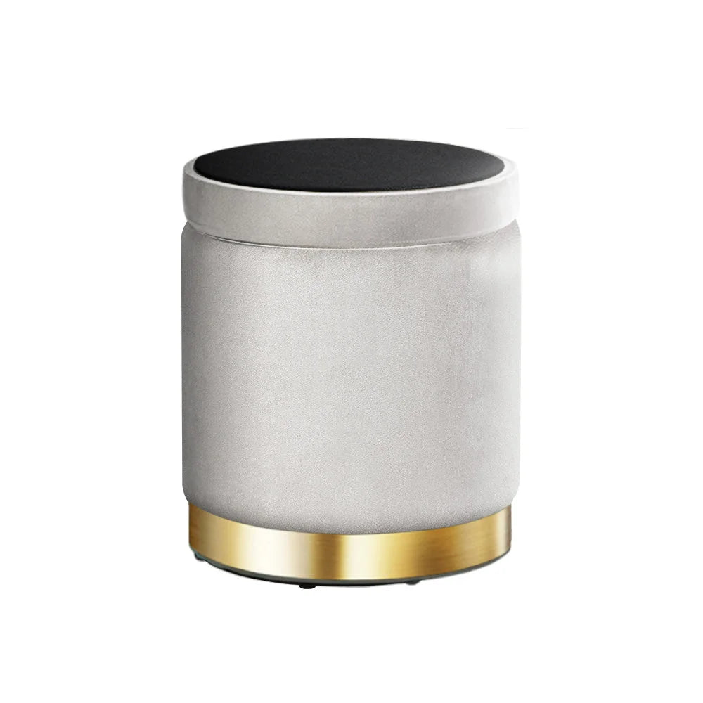 Round Velvet Ottoman Foot Stool Padded Seat - Grey - Living