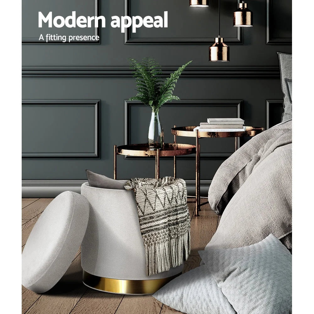 Round Velvet Ottoman Foot Stool Padded Seat - Grey - Living