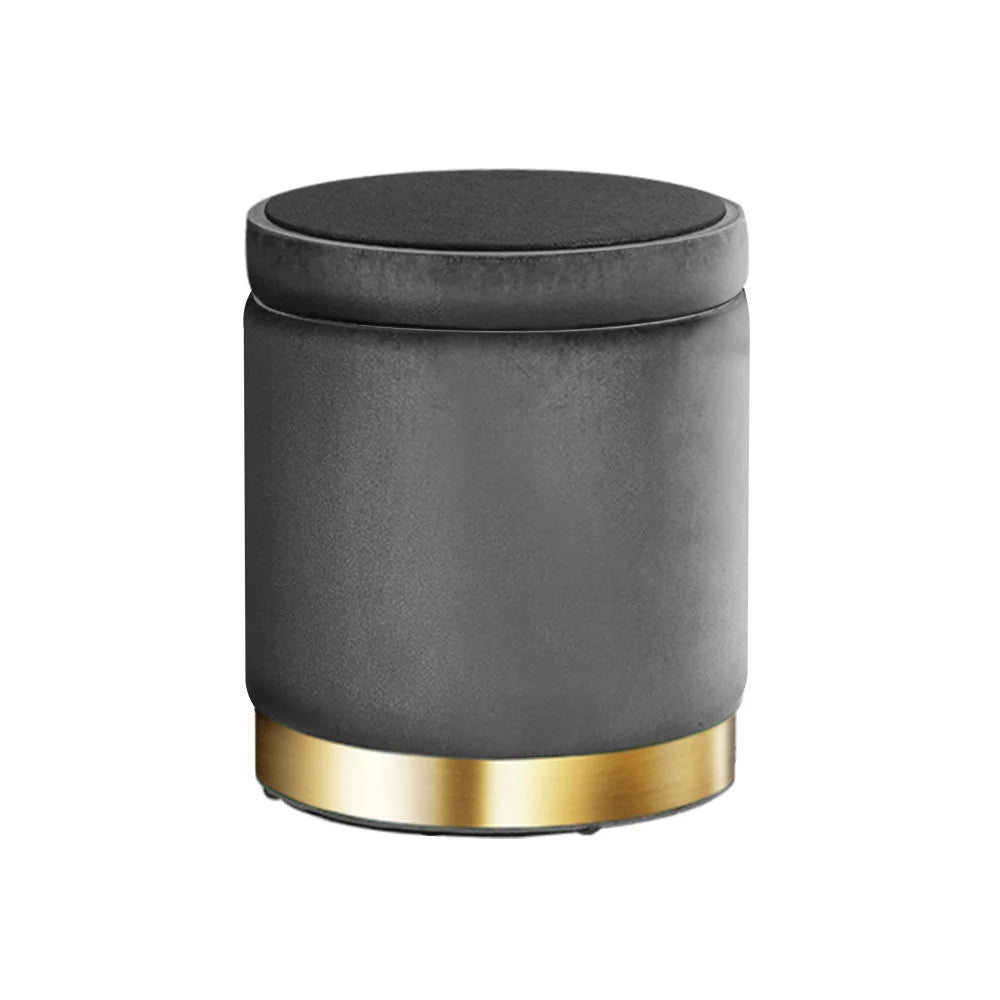 Round Velvet Ottoman Foot Stool with Storage Rest