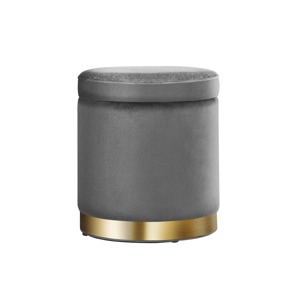 Round Velvet Ottoman Foot Stool with Storage Foot Rest