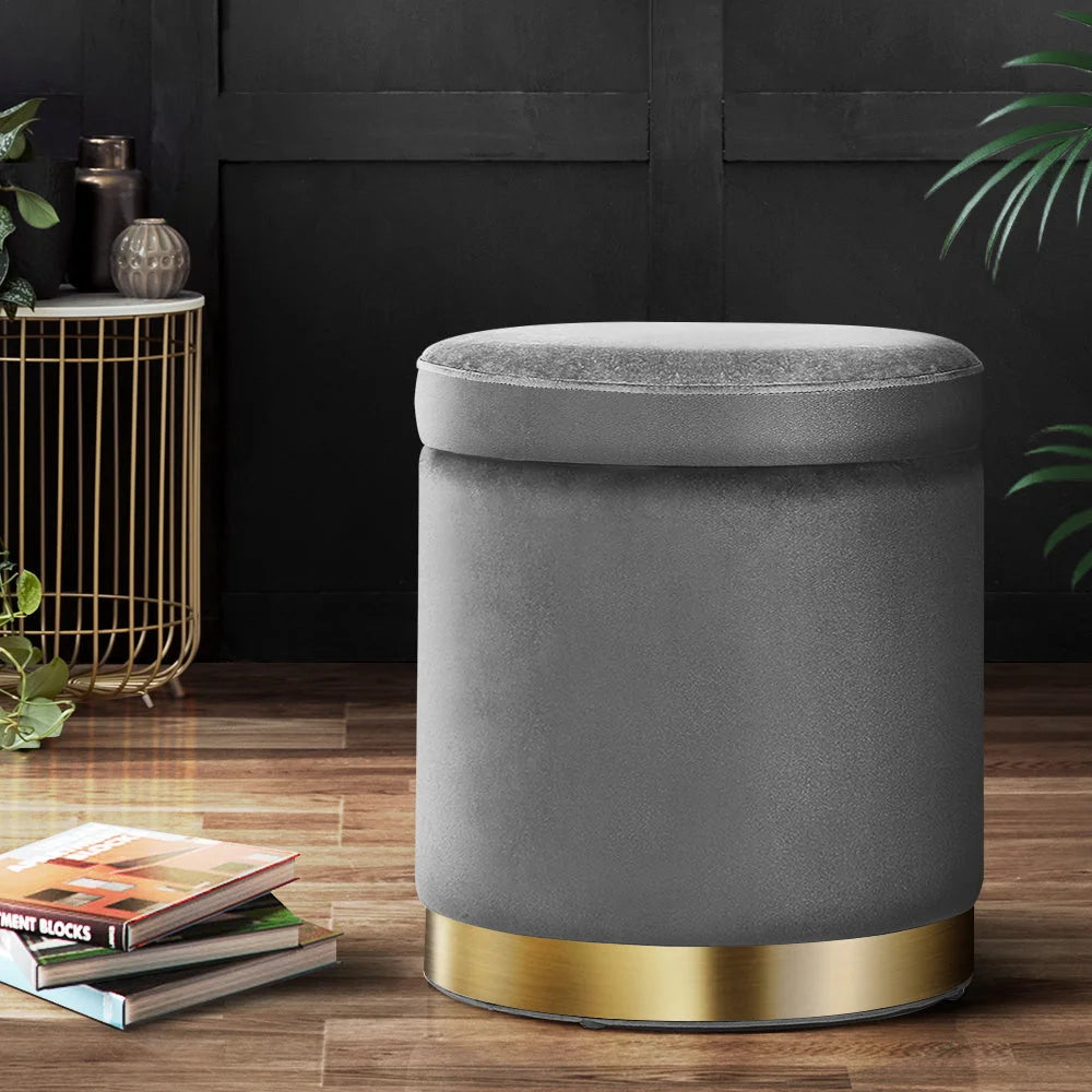 Round velvet ottoman with foot stool storage rest